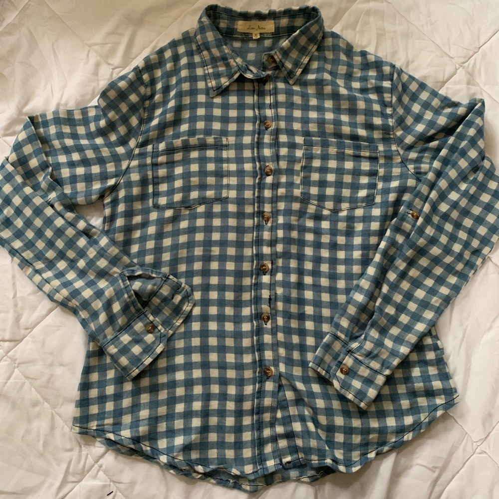 Long Sleeve blue and white checkered button down